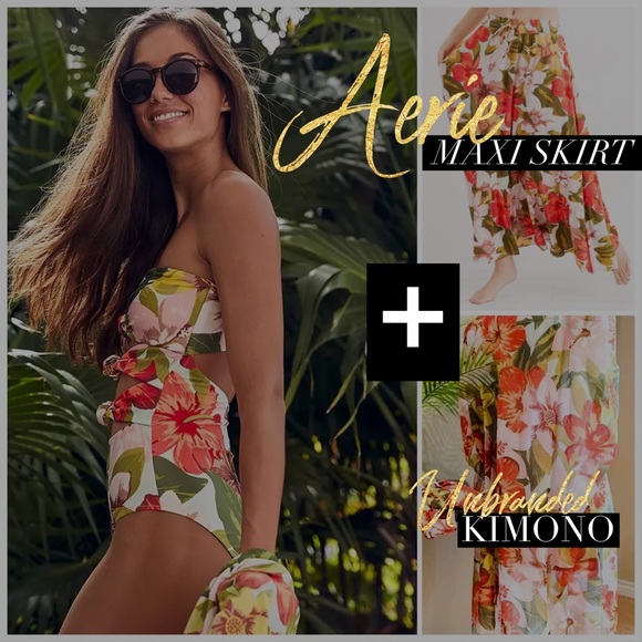 Aerie Triple Knot Swimsuit + cover skirt OR kimono - Picture 3 of 16